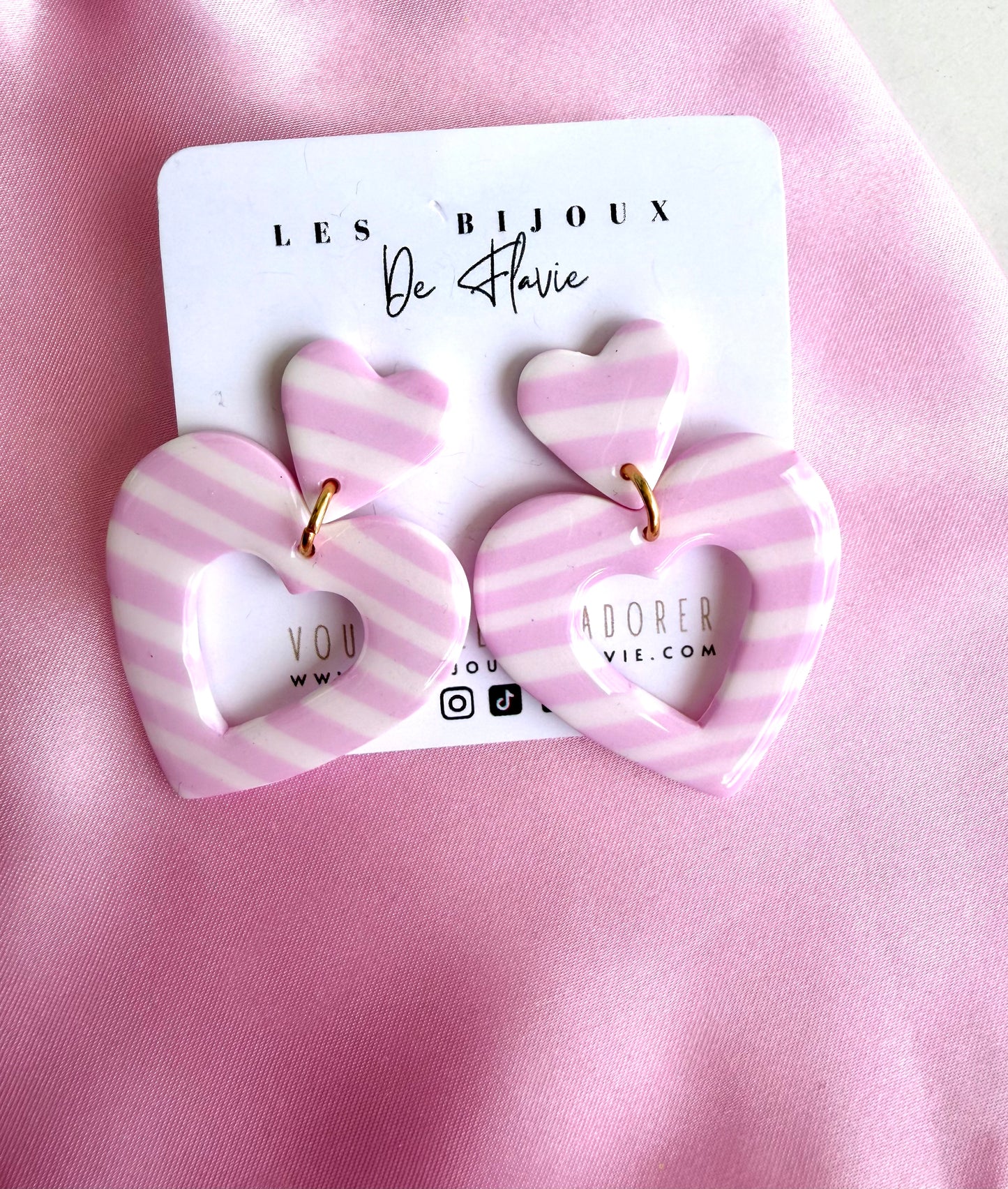 boucle d'oreille, rose, pastel, coeur