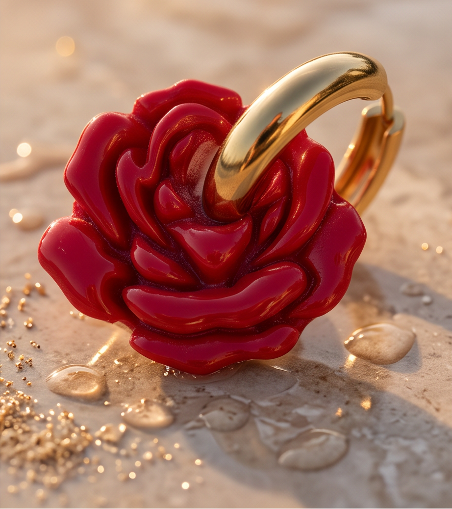 boucle d'oreille rose rouge