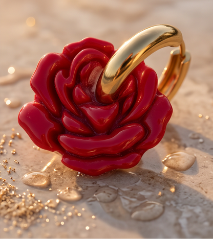 boucle d'oreille rose rouge