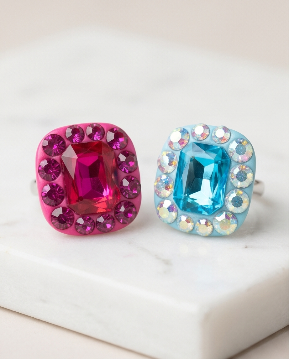 bague, cristaux, rose, bleu
