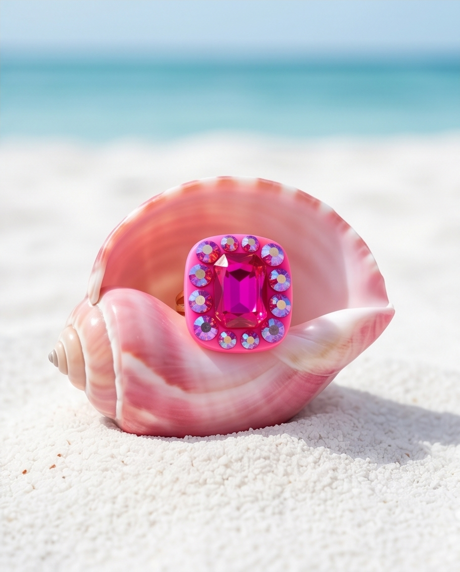 Bague waterprrof, acier inoxydable, cristaux de verre, bague réglable, rose