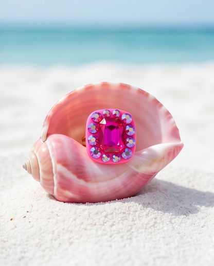 Bague waterprrof, acier inoxydable, cristaux de verre, bague réglable, rose