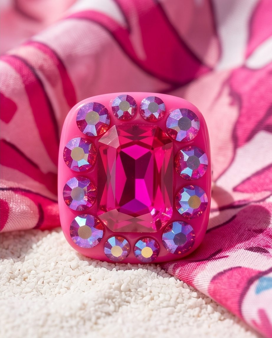 bague cristaux, rose, bague réglable