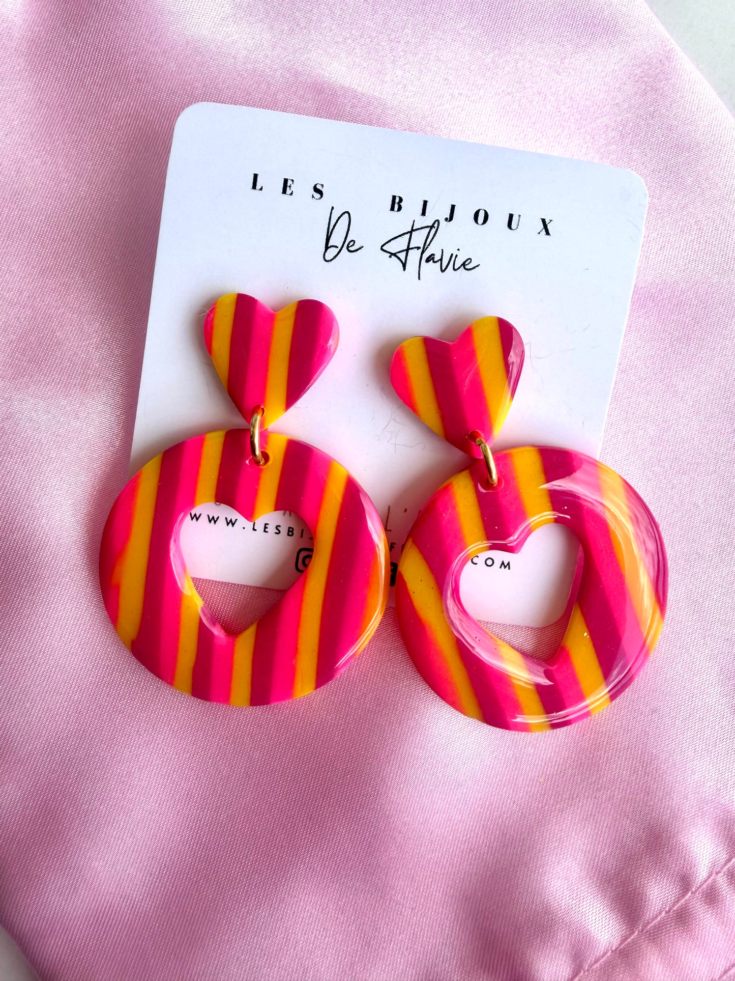 Boucle d'oreille, pop, coloré, jaune, rose, girly