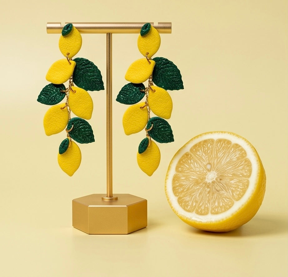 boucle d'oreille pendante, citron, jaune, vert