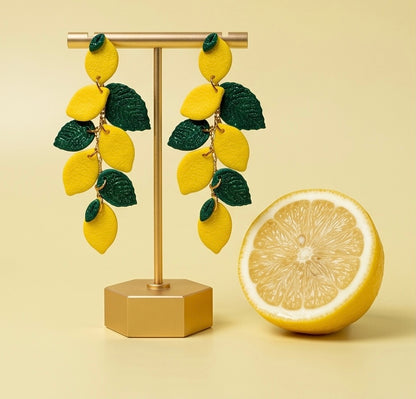 boucle d'oreille pendante, citron, jaune, vert