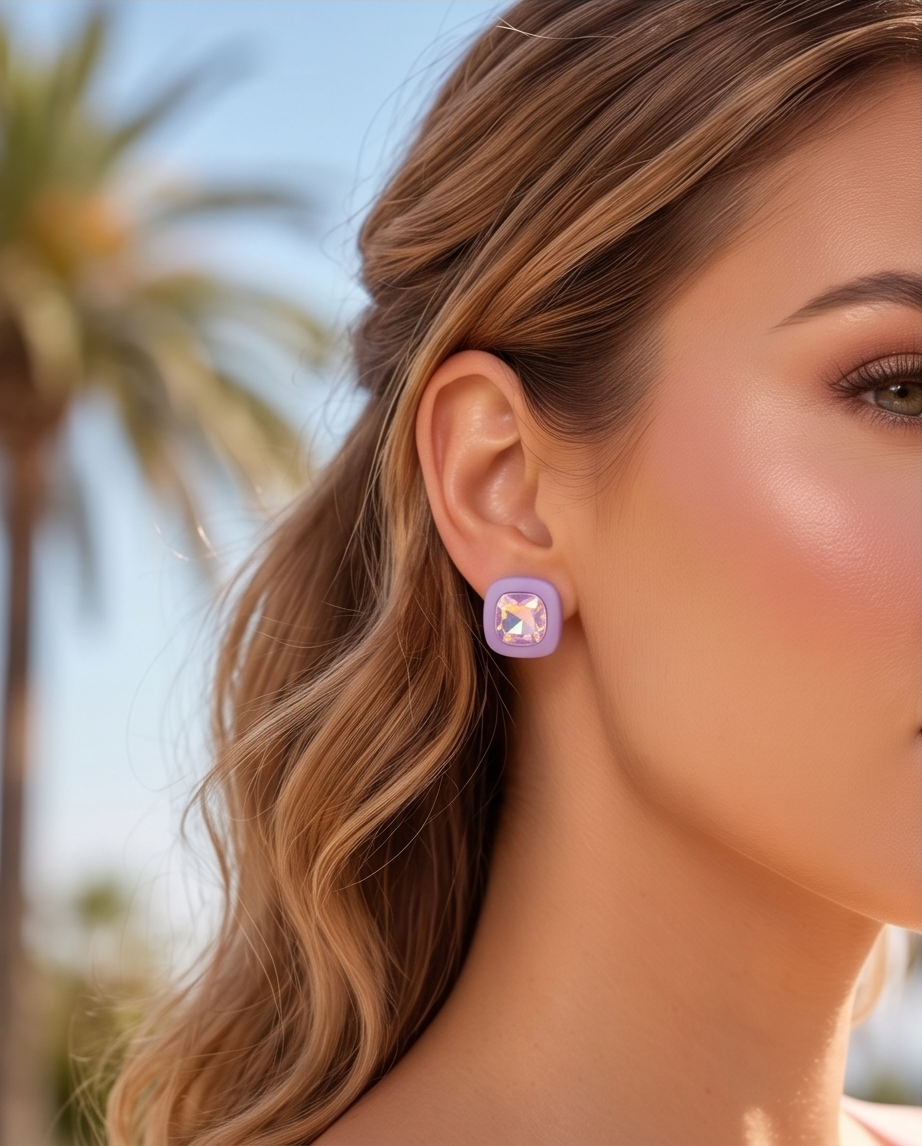 BOUCLE D'OREILLE, PASTEL, CRISTAUX DE VERRE