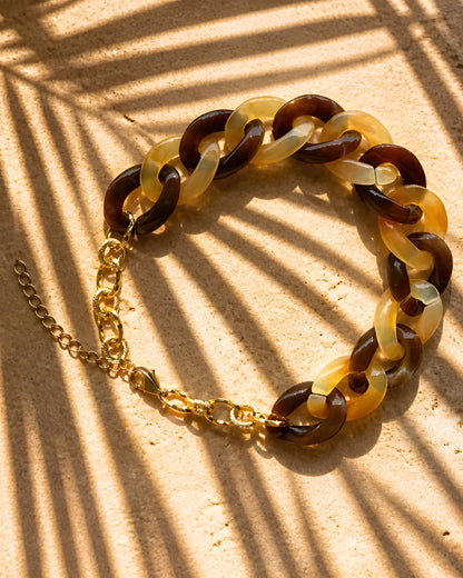 Bracelet, acrilyque et acier inoxydable ambré