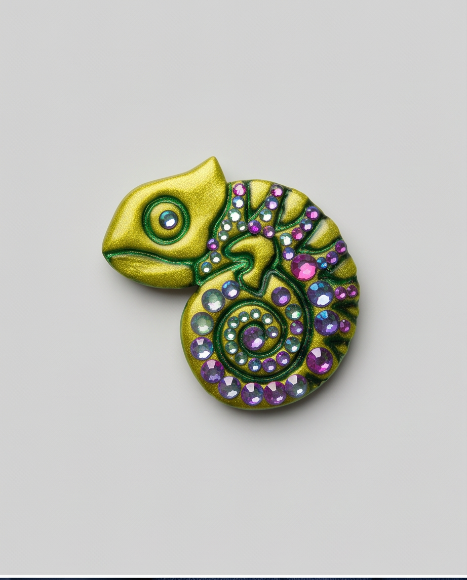 Broche caméléon vert
