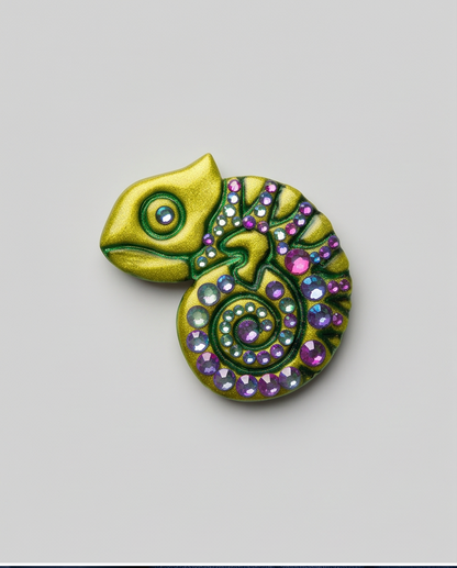 Broche caméléon vert