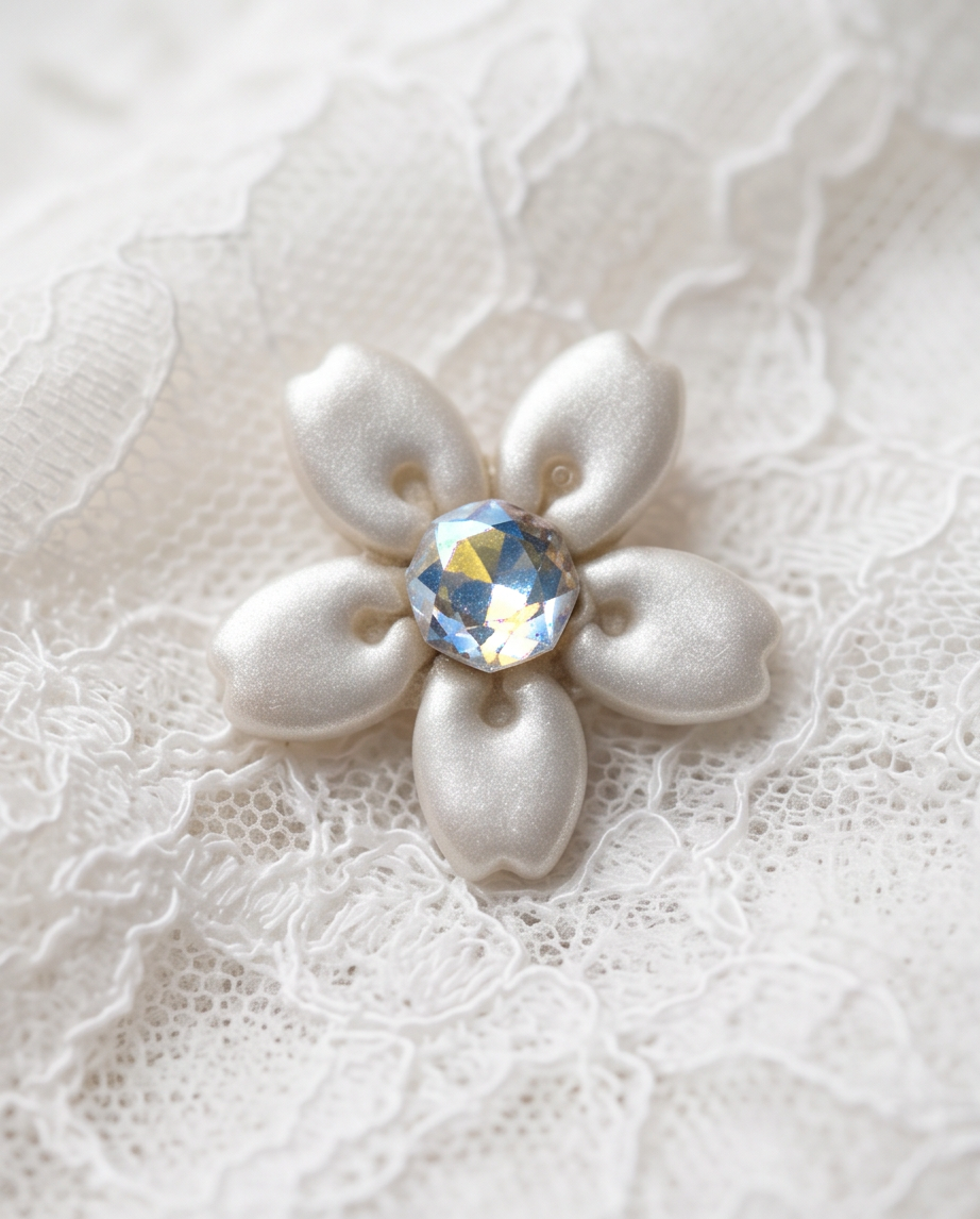 broche blanche nacré, élise, cristaux