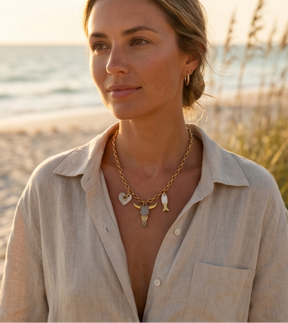 collier fait main en pate polymère, acier inoxydable