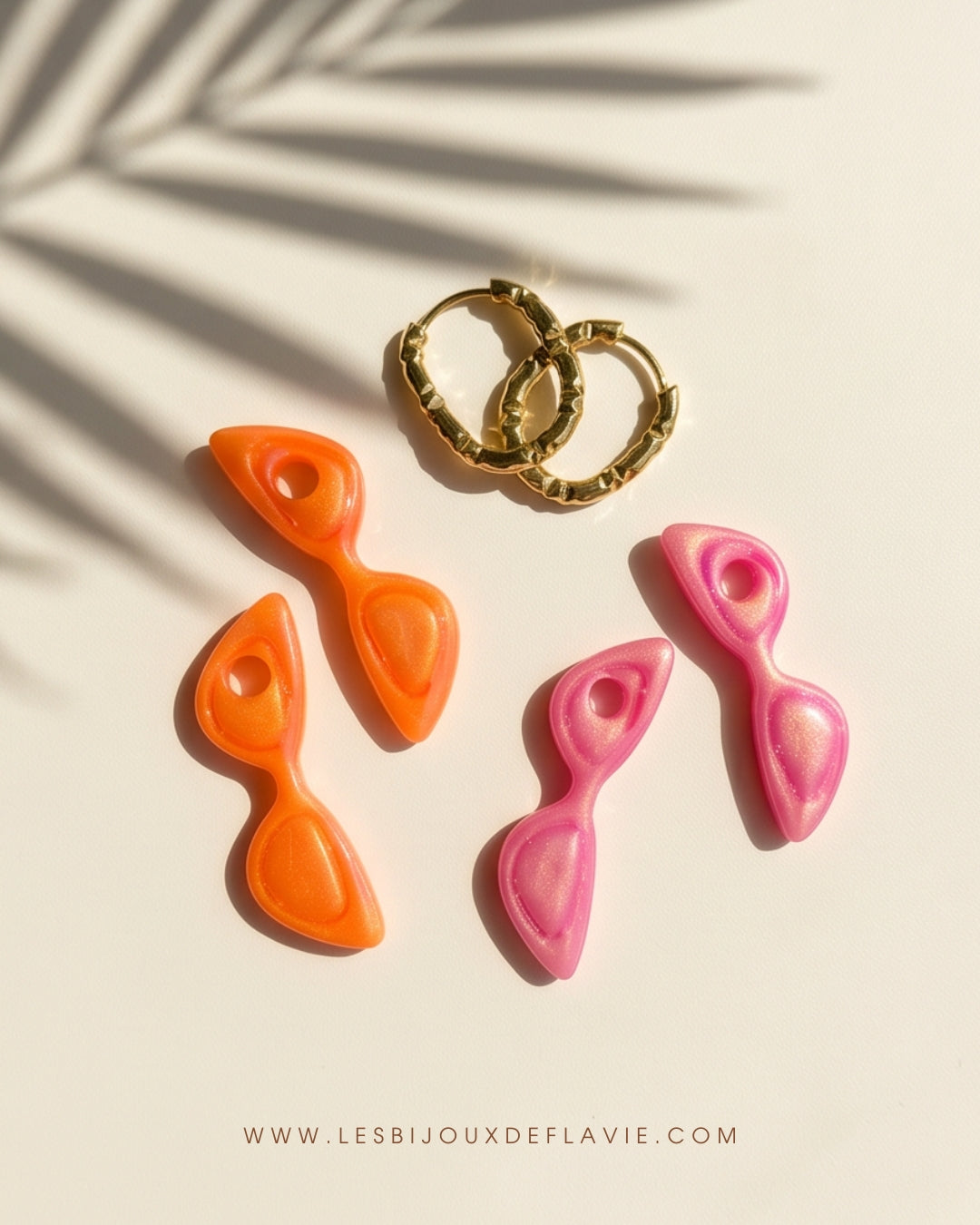 Boucle d'oreille, rose fluo, orange fluo