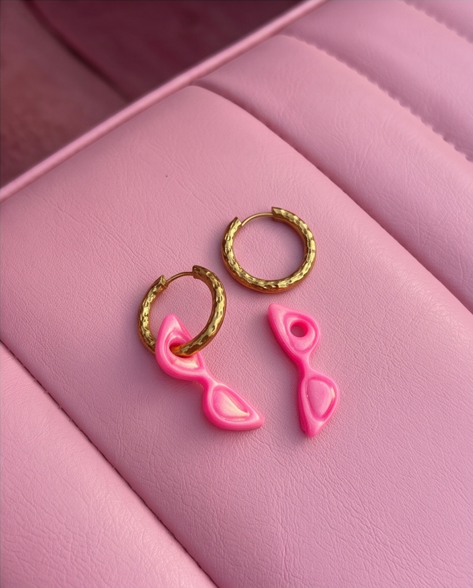 boucle d'oreille, rose, sunny, papille