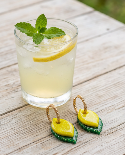 citron, boucle d'oreille, paillette