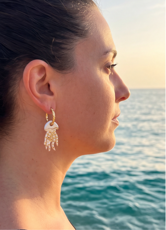 Boucle d'oreille, pampille meduse avec des cristaux de verre, collection été