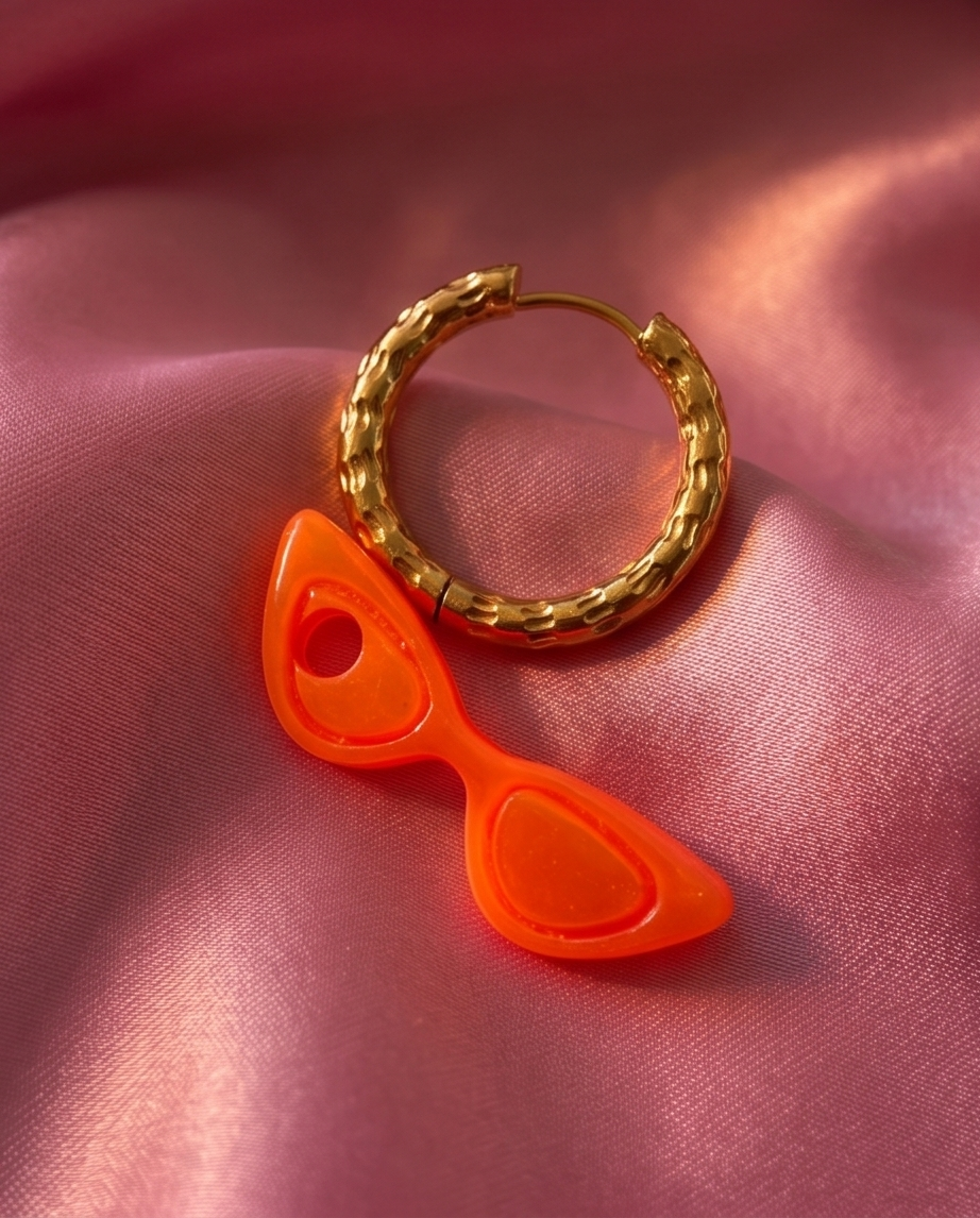 Orange, pampilles, boucles d'oreille, fluo