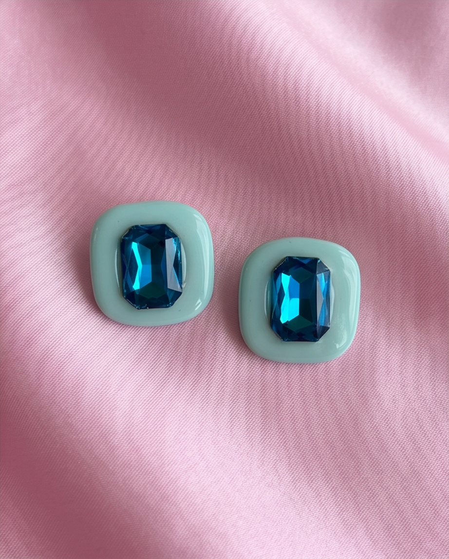 Puces d'oreilles, cristaux, acier inoxydable, bleu