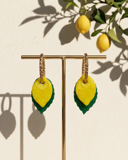 boucle d'oreille, pampille, citron, jaune
